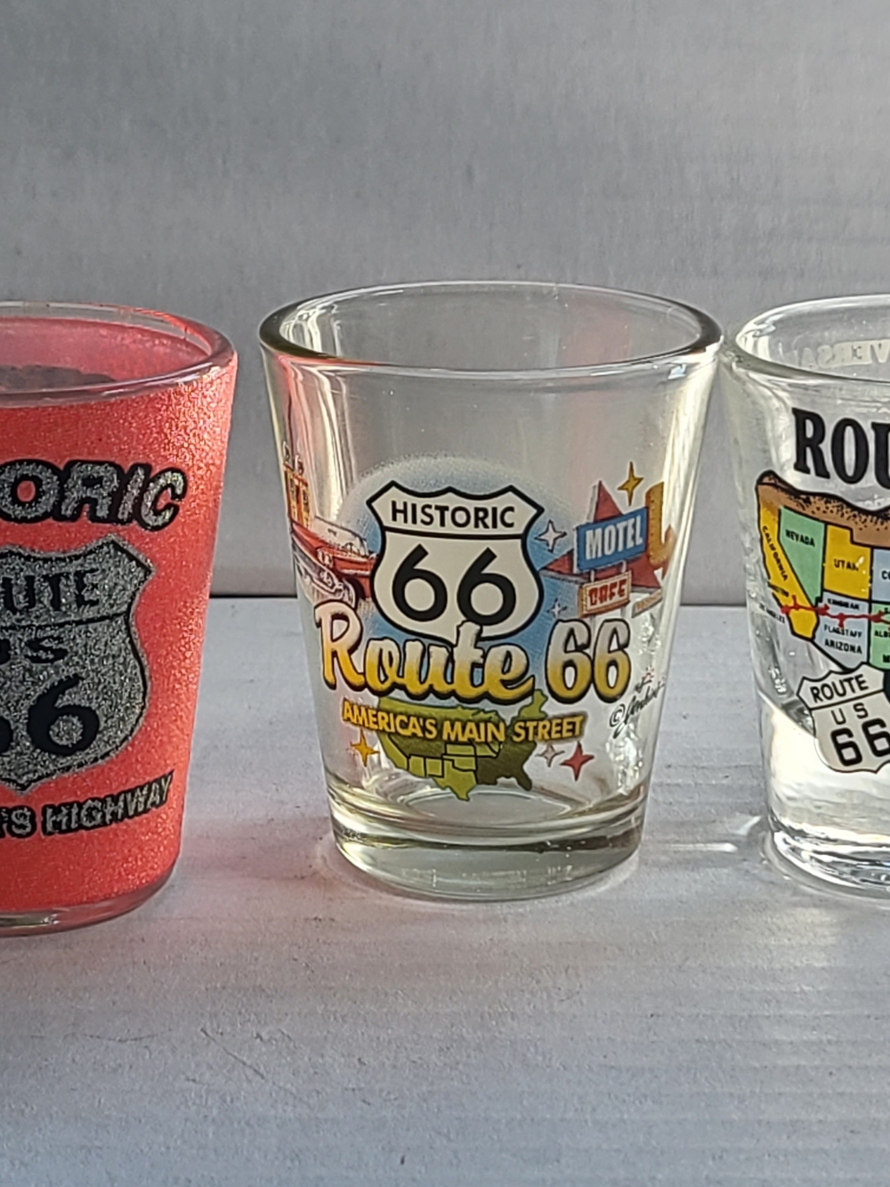 Route 66 Historic Shot Glass - Clear Glass Travel Souvenir